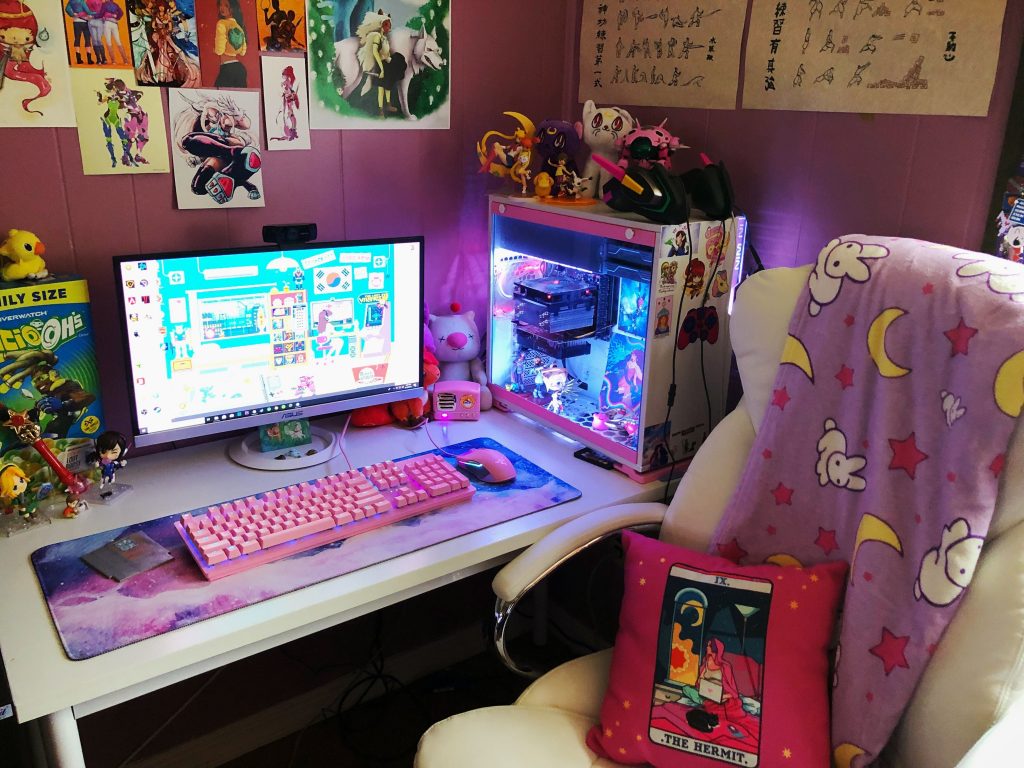 pink gaming pc pink gaming desk gaming room gamer bedroom ideas gaming chair gaming desk game room decor couples gaming setup